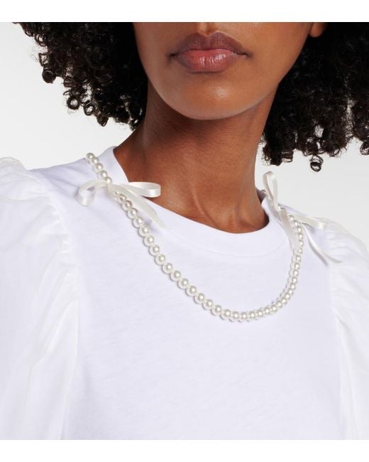Simone Rocha White Puff-Sleeve Cotton Jersey T-Shirt