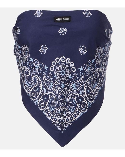 Miu Miu Blue Bandana Printed Cotton Poplin Top