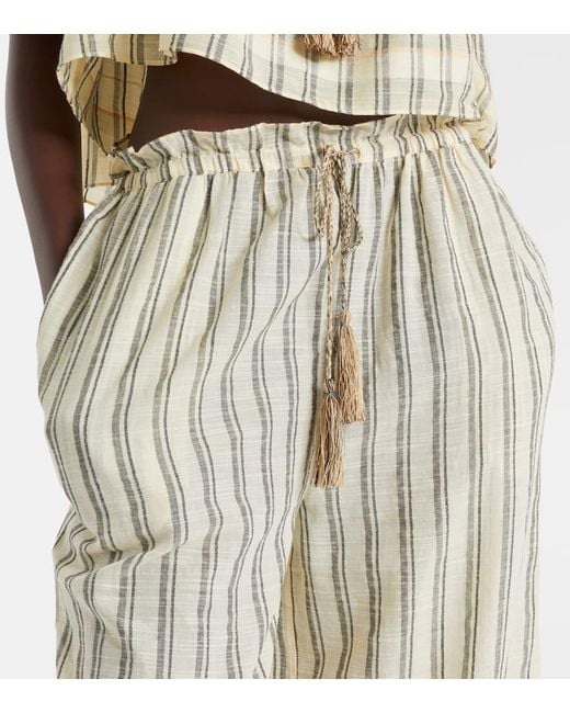 Ulla Johnson Natural Josephine Striped Cotton Wide-Leg Pants