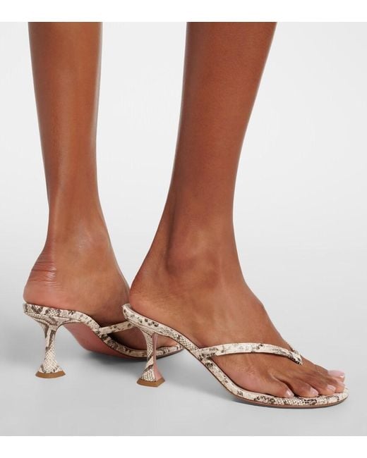 AMINA MUADDI Natural Juliette Snake-Print Leather Thong Sandals
