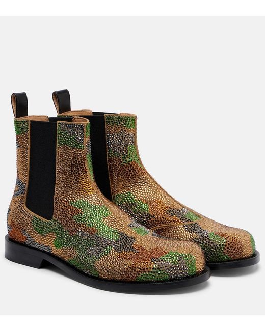 J.W. Anderson Green Camouflage Embellished Suede Chelsea Boots