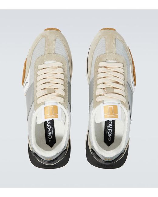 Tom Ford White James Suede-trimmed Sneakers for men