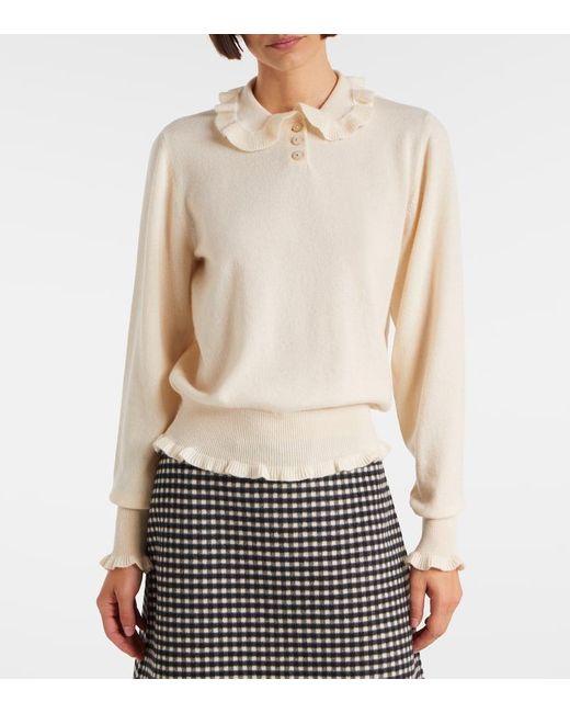 Valentino Natural Ruffled Cashmere Polo Sweater