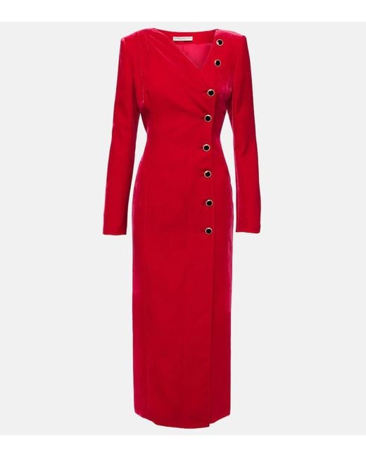 Alessandra Rich Red Velvet Midi Dress