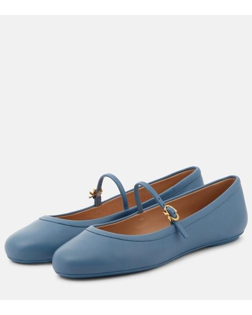 Gianvito Rossi Blue Carla Leather Mary Jane Flats