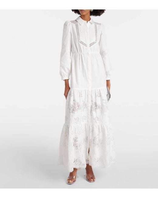 Robe longue en coton et dentelle Self-Portrait en coloris White
