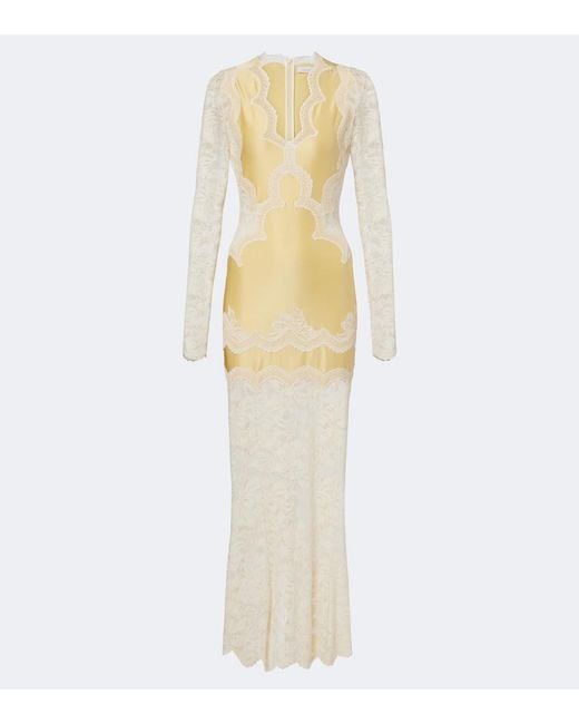 Rabanne White Lace And Satin Maxi Dress