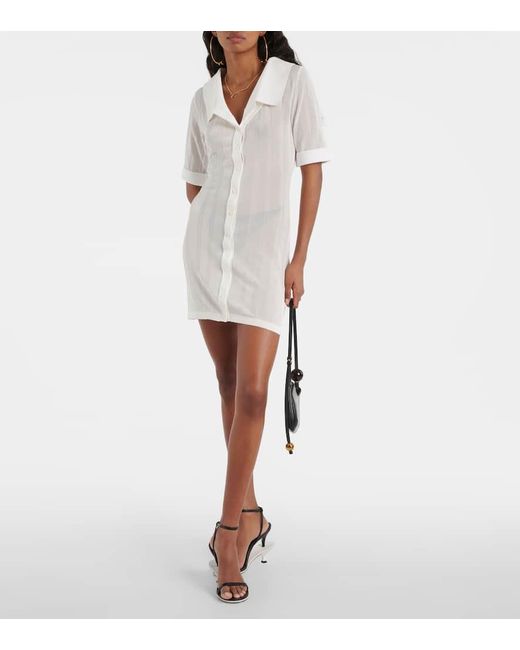 Jacquemus White La Mini Robe Manta Jersey Shirt Dress