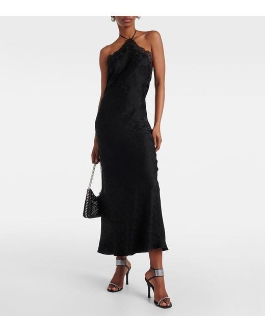 Stella McCartney Black Floral Jacquard Lace Midi Dress