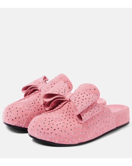 Mach & Mach Pink Le Cadeau Embellished Suede Clogs