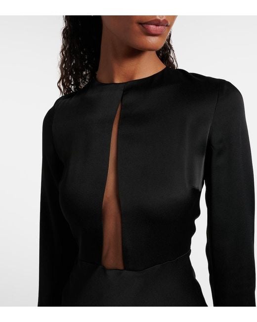 Max Mara Black Bird Satin Maxi Dress