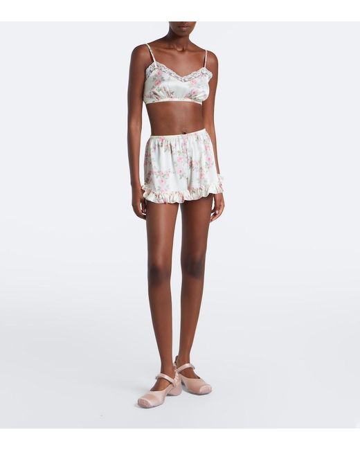 Simone Rocha White Floral Lace-Trimmed Satin Bralette