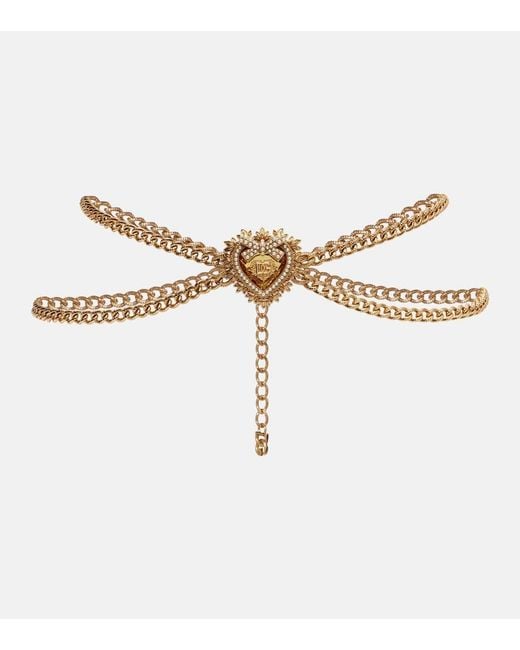 Dolce & Gabbana Metallic Dg Faux Pearl-Embellished Chain Belt