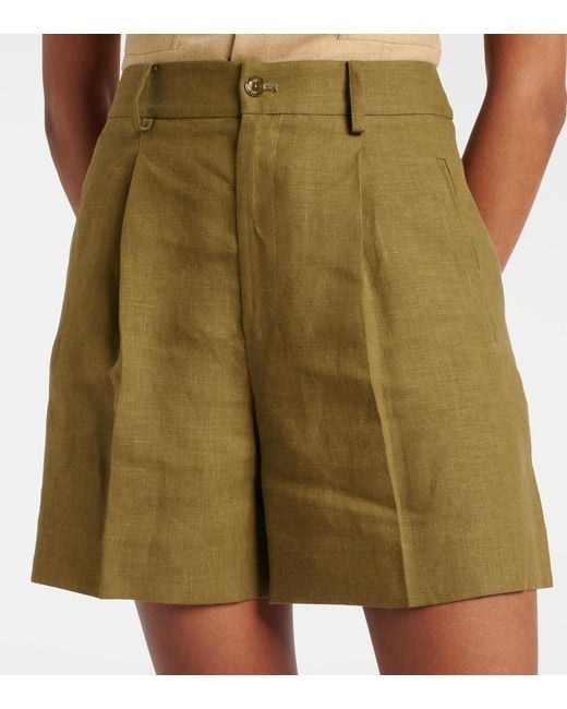 Ralph Lauren Natural Tracy Pleated Linen Shorts