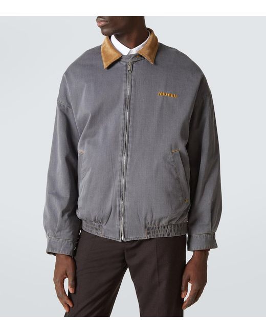 Veste Blouson En Coton Et Velours Miu Miu pour homme en coloris Gray