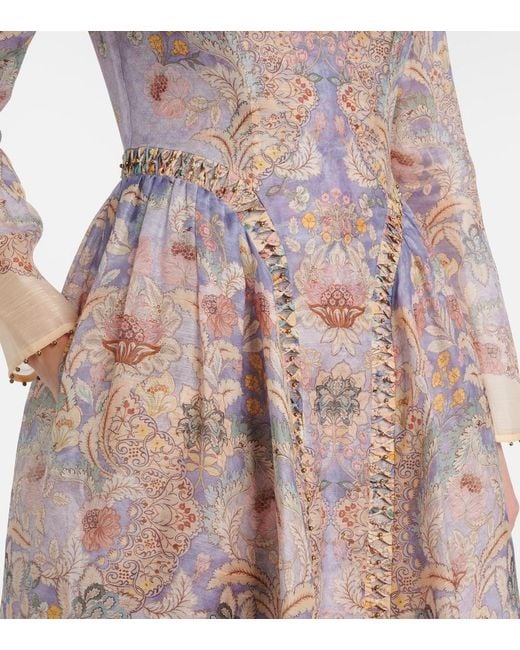 Zimmermann Multicolor Rebellion Linen And Silk Midi Dress