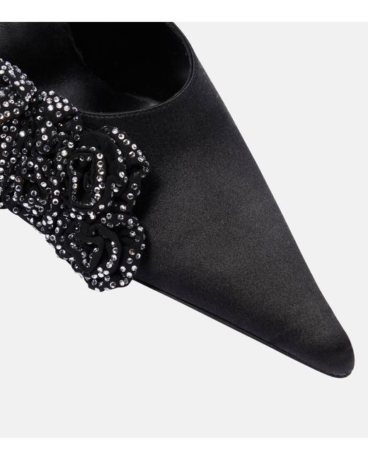 Magda Butrym Black Floral-Applique Embellished Satin Mules