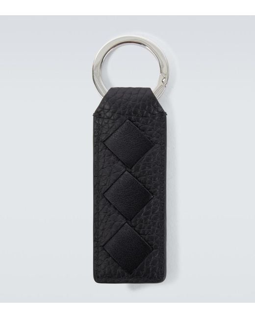 Bottega Veneta Black Intrecciato Leather Keychain for men