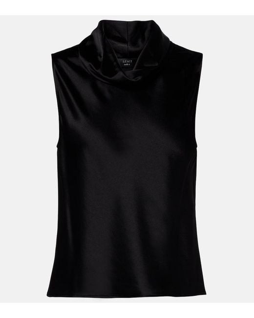 Leset Black Barb Satin Top