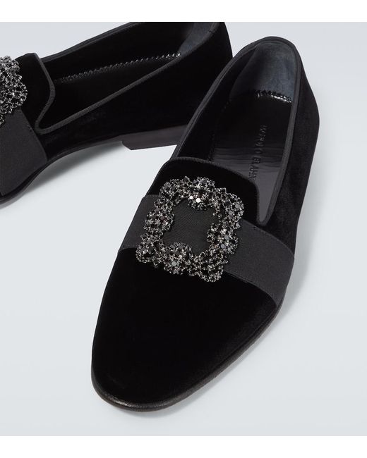 Manolo Blahnik Black Carlton Embellished Velvet Loafers for men