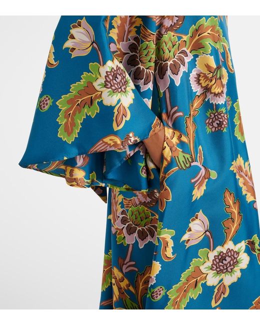LaDoubleJ Blue Magnifico Printed Silk Midi Dress