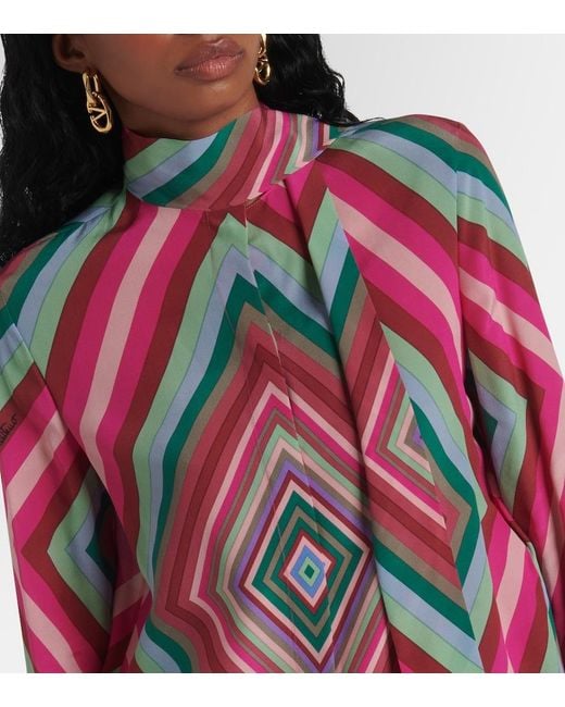 Valentino Pink Tie-Neck Silk Crepe De Chine Shirt