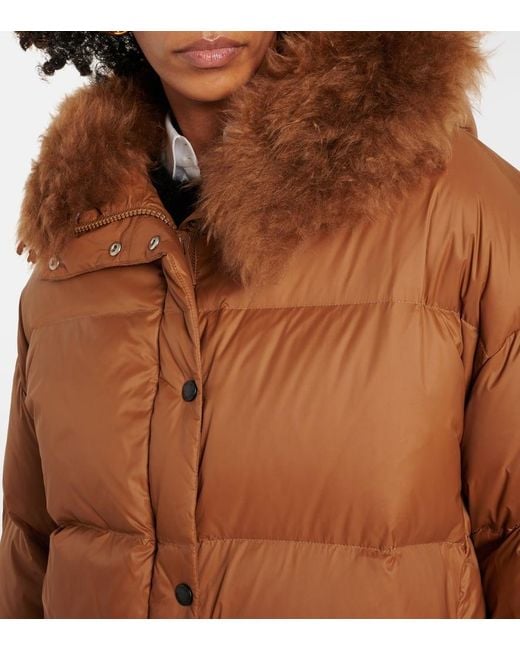 Yves Salomon Brown Shearling-Trimmed Down Jacket