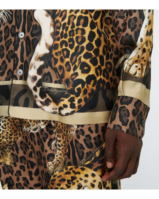 Camisa de pijama con estampado de leopardo Dolce & Gabbana de Seda de color Marrón para hombre Hombre Ropa de Ropa para dormir 