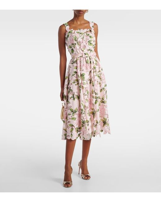 Oscar de la Renta White Floral Guipure Cocktail Dress