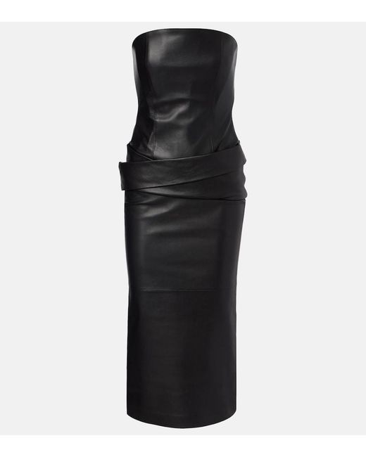 Alex Perry Women's Black Strapless Leather Midi Dress - www.benaras.co
