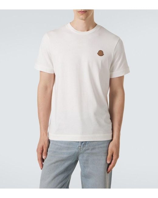 Moncler White Leather-Trimmed Cotton Jersey T-Shirt for men