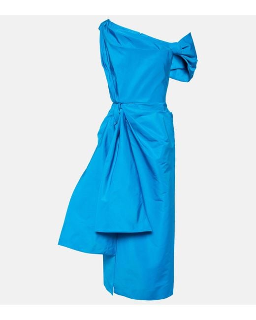 Alexander McQueen Blue One-shoulder Asymmetric Knotted Faille Midi Dress