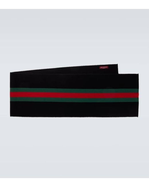 Gucci Black Web Stripe Wool And Silk Scarf for men