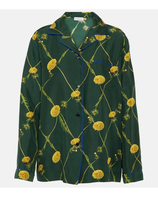 Burberry Green Floral Silk Poplin Pajama Shirt
