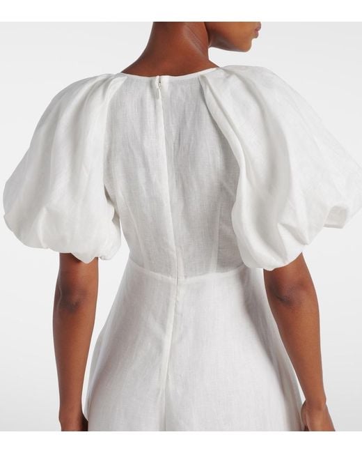 ALÉMAIS White Magnolia Embroidered Linen Midi Dress
