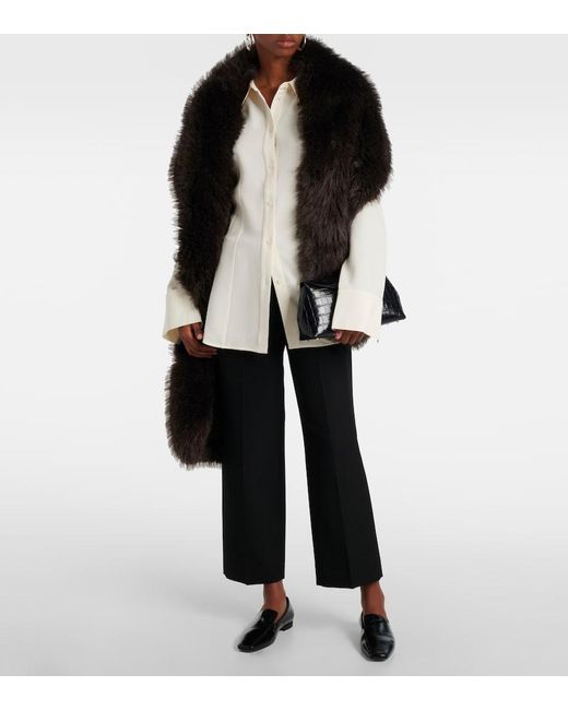 Totême  White Satin Button-Down Long-Sleeve Blouse