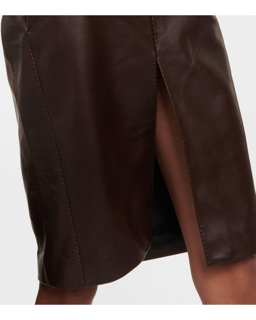 Saint Laurent Brown Leather Pencil Skirt