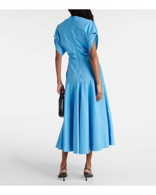 Vestido midi de popelin de algodon Ferragamo de color Blue