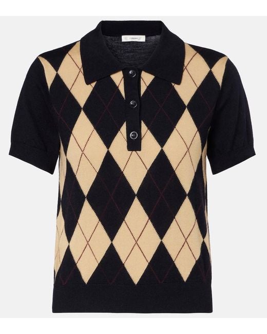 FRAME Black Argyle Wool Polo Shirt