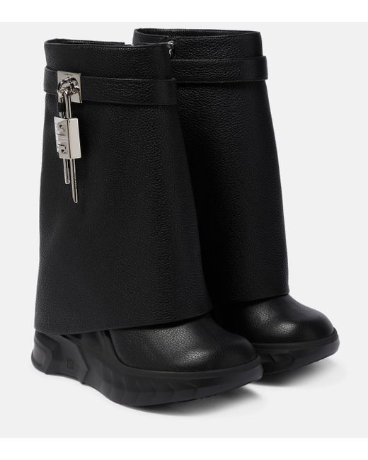 Givenchy Black Shark Lock Biker Ankle Boots In Grained Leather