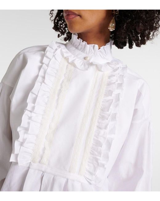Valentino White Ruffled Cotton, Linen, And Silk Minidress
