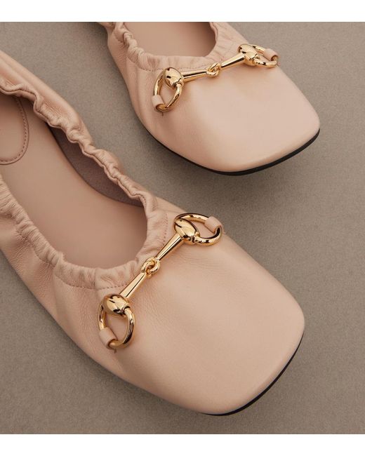 Gucci Brown Prima Horsebit Leather Ballet Flats