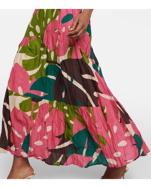 Velvet Red Lydia Printed Cotton And Silk Maxi Skirt