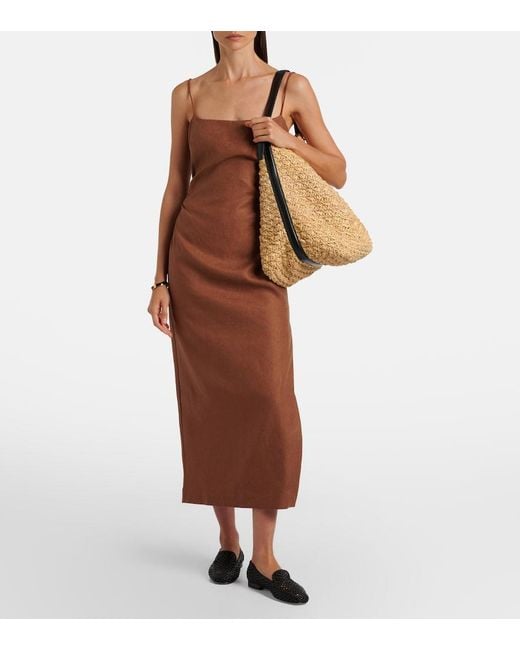 Sir Brown Linen Midi Dress