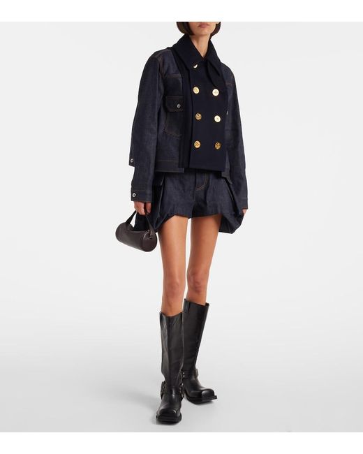 Sacai Blue High-Rise Denim Shorts