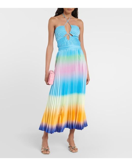 Jonathan Simkhai Blue Annita Halterneck Pleated Midi Dress