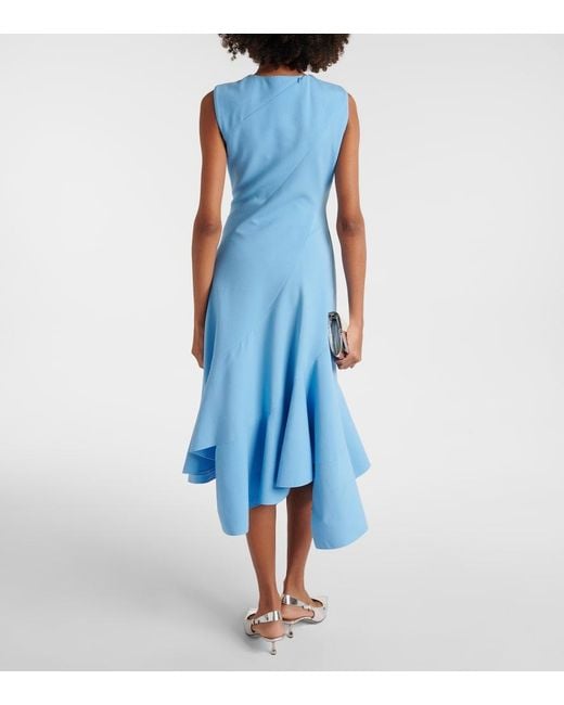 Oscar de la Renta Blue Asymmetrical Wool-Blend Midi Dress