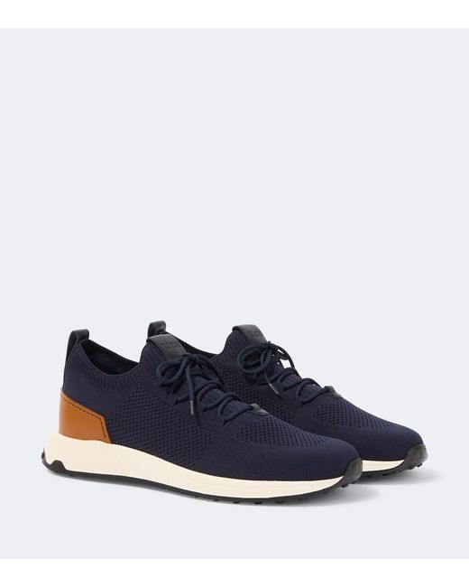 Tod's Blue Calzino Leather-Trimmed Sneakers for men