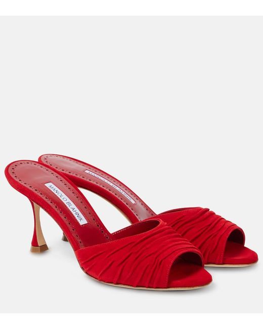 Manolo Blahnik Red Pantoletten Pirua 70 Aus Veloursleder
