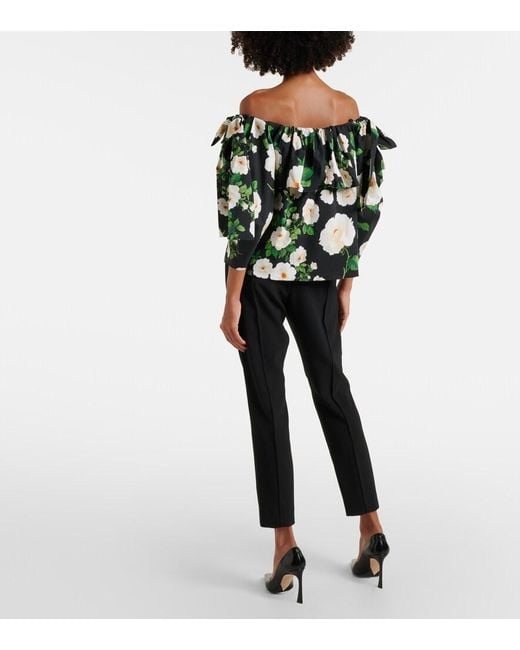 Carolina Herrera Green Floral Off-Shoulder Top